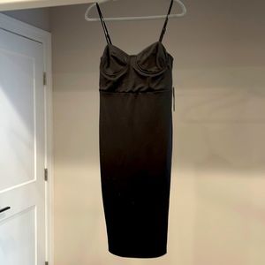 Black strappy body con dress